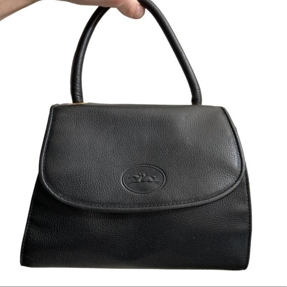 Longchamp black vintage leather top handle mini bag rare